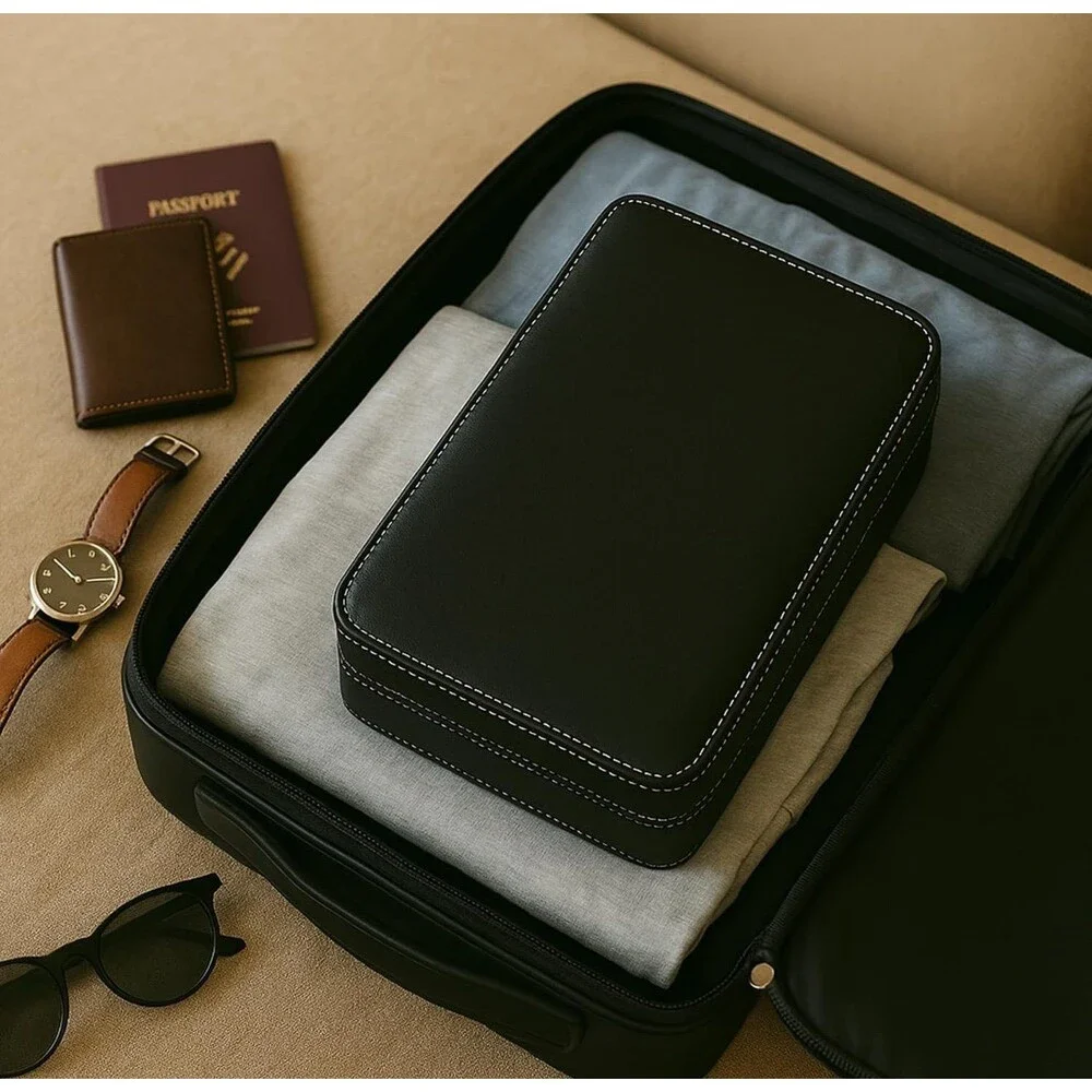 Bey-Berk Personalized Custom Genuine Leather Two Watches and Sunglasses/Eyeglass
